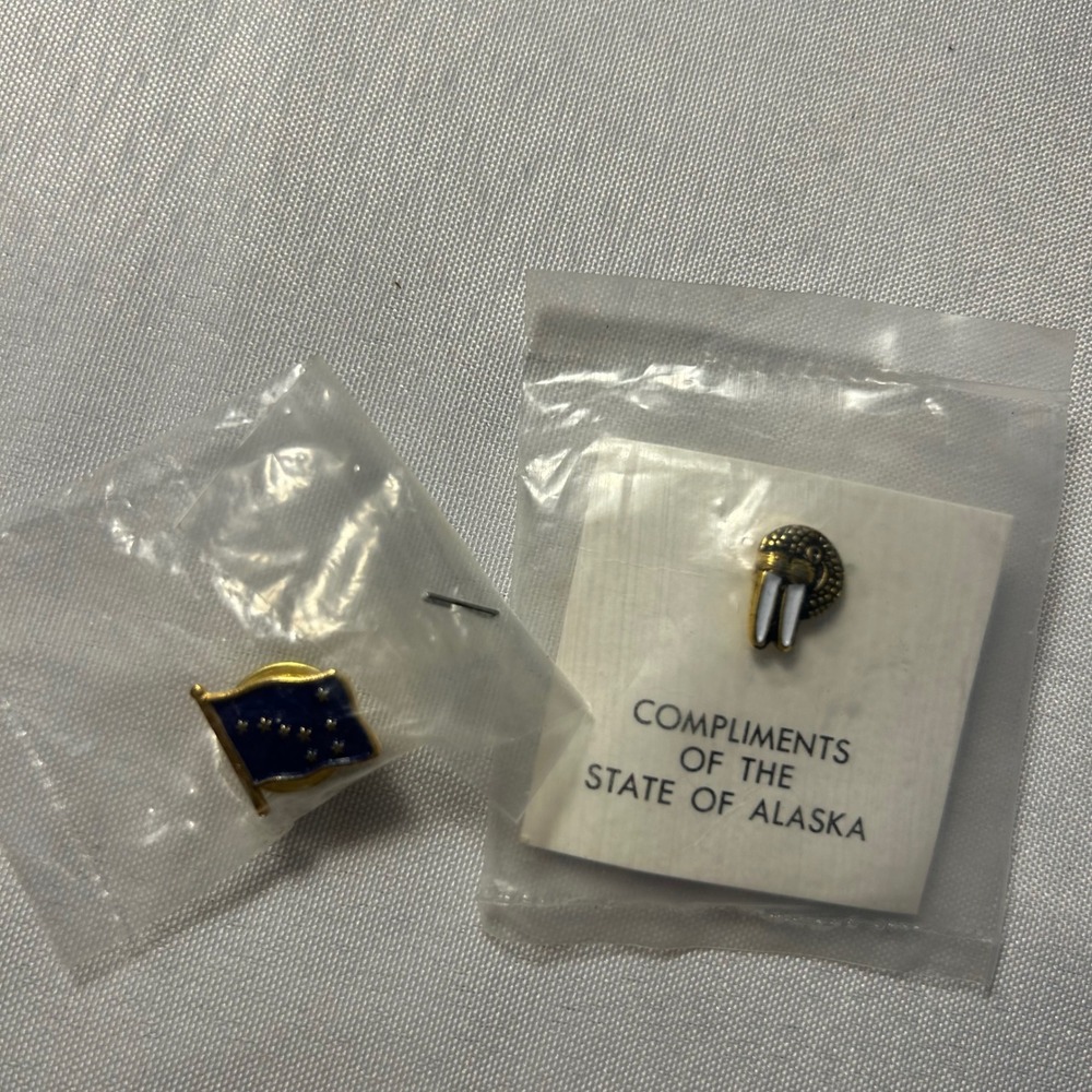 Alaska State Flag & Walrus Lapel Pin Set Compliments‎ of the State of Alaska